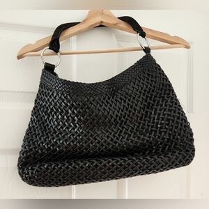 Calvin Klein Leather Woven Leather Shoulder Bag